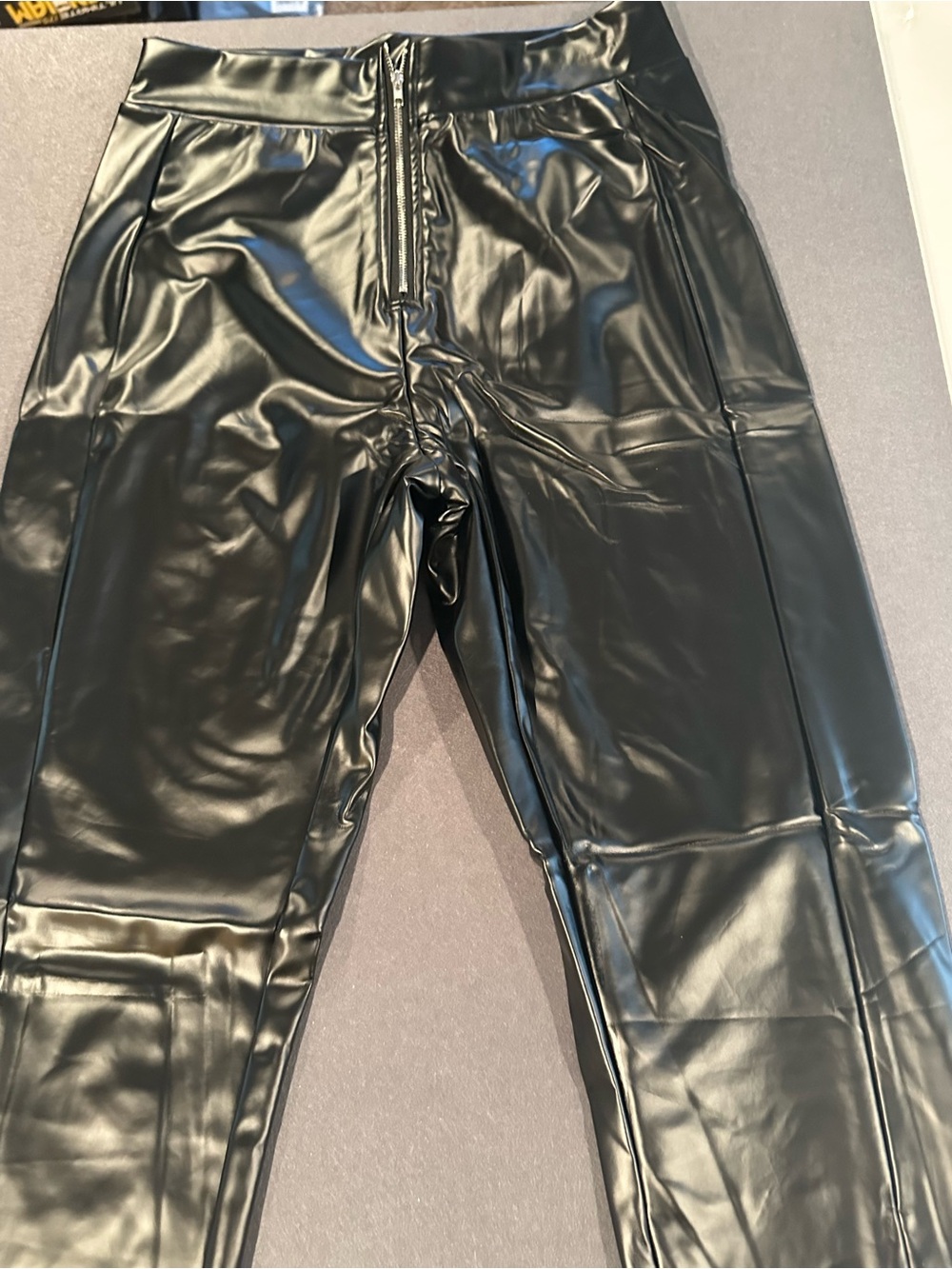 Black Faux Leather Zip-Front Pants